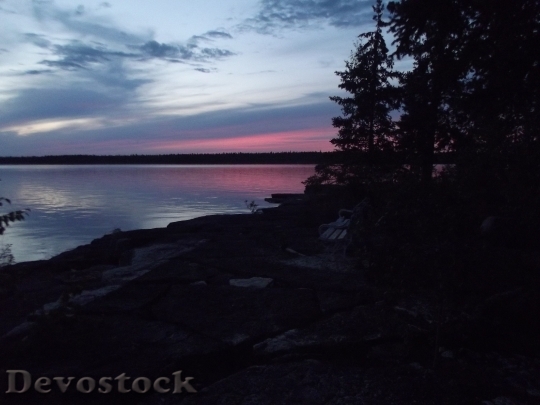Devostock Lake Sunset Reflection Landscape