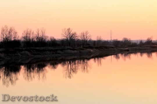 Devostock Lake Trees Sunset Mirrored
