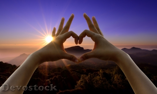 Devostock Love Sign Hands Sunset