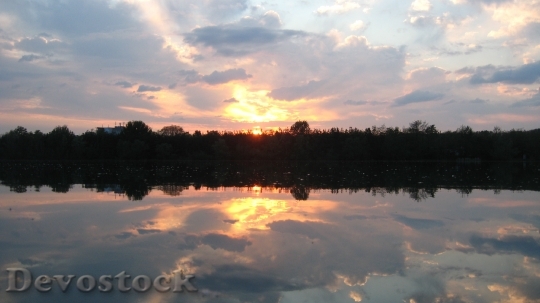 Devostock Mirroring Forest Sunset Lake