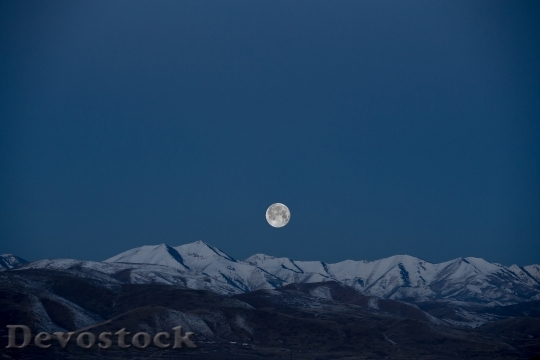 Devostock Mountains Sky Blue Moon
