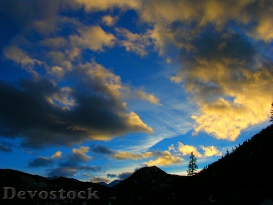 Devostock Mountains Sunset Sky Clouds