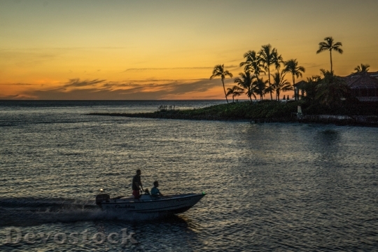 Devostock Moving Boat Sunset Seascape
