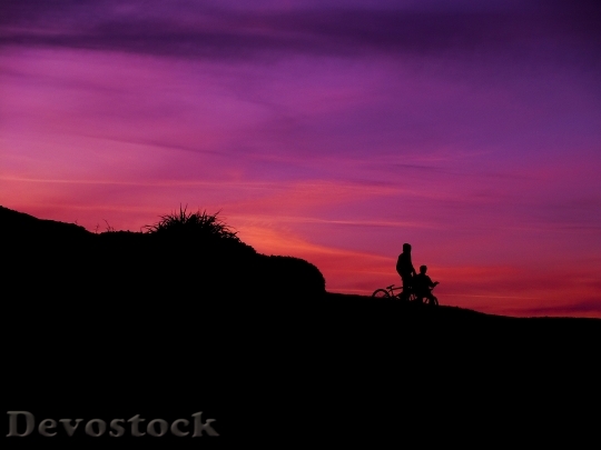 Devostock Persons Biking Silhouettes Sunset