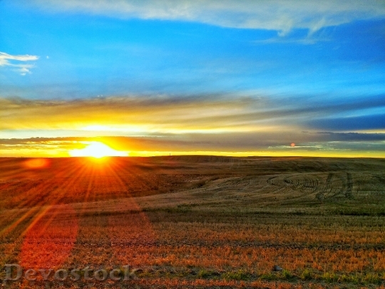 Devostock Prairie Sunset Field Landscape