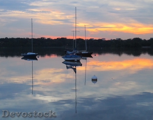 Devostock Sailboats Sunset Lake Serene