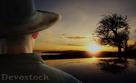 Devostock Sunrise Landscape Bushman Cowboy