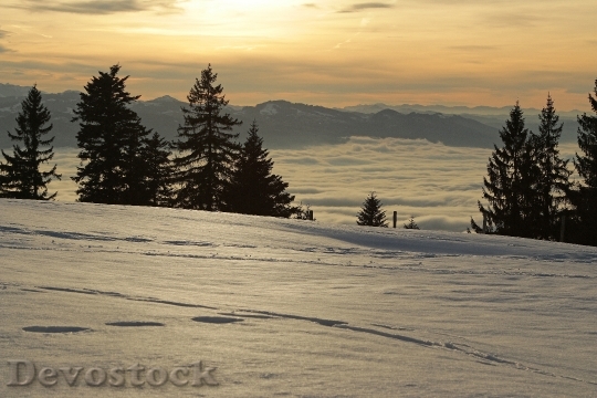 Devostock Sunset Alpine Winter Romantic