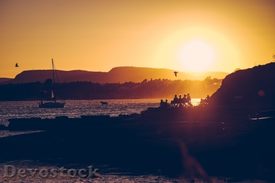 Devostock Sunset Bay Ocean Sea
