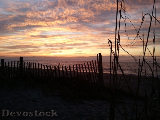 Devostock Sunset Beach Fence Night