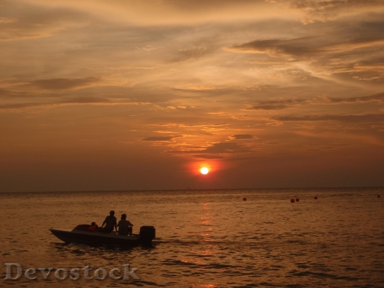 Devostock Sunset Boat Fisherman Ocean