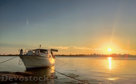 Devostock Sunset Boat Sea Albin