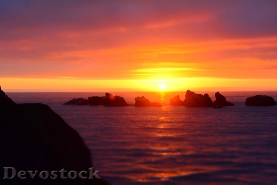 Devostock Sunset Coast Rocks Craggy