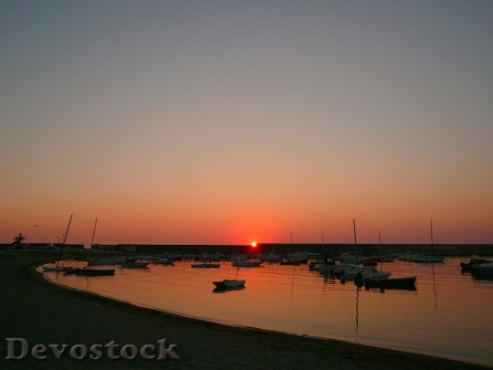 Devostock Sunset Harbor Boats Sky