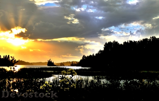 Devostock Sunset Lake Clouds Twilight