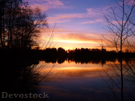 Devostock Sunset Lake Mirroring Abendstimmung