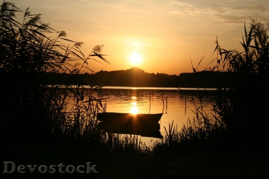Devostock Sunset Lake Nature Abendstimmung