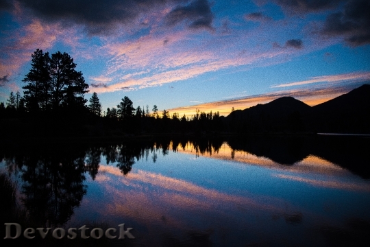 Devostock Sunset Lake Reflection Glassy