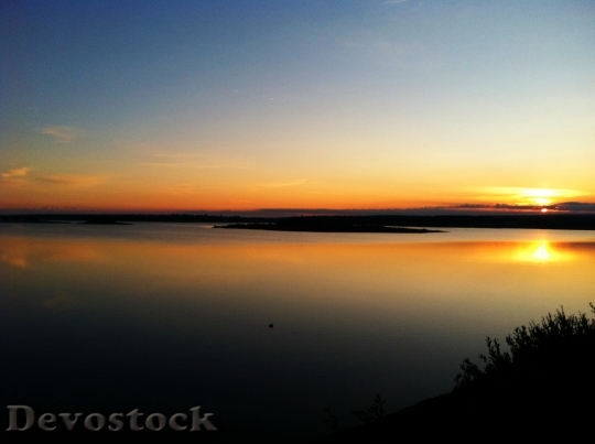 Devostock Sunset Lake Reflection Landscape