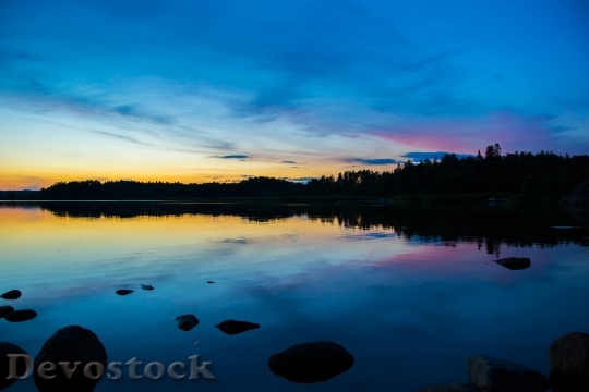 Devostock Sunset Lake Reflection Water 0