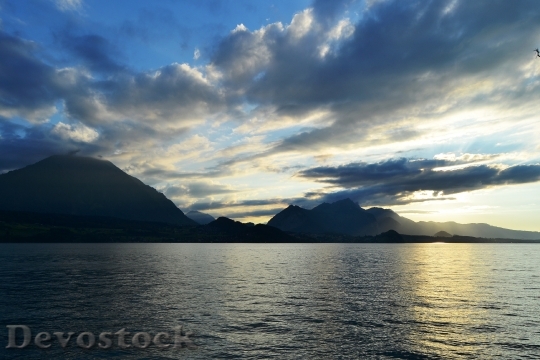 Devostock Sunset Lake Switzerland Nature