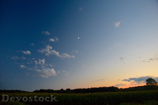 Devostock Sunset Moon Sky Nature