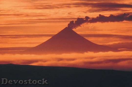 Devostock Sunset Mount Shishaldin Volcano