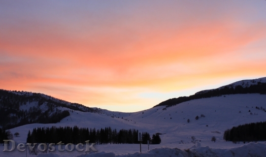 Devostock Sunset Mountain Snow Winter