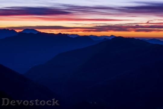 Devostock Sunset Mountains Blue Nature