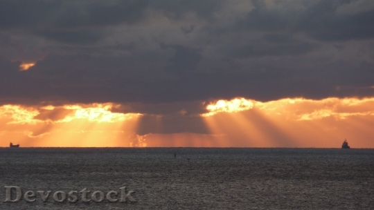 Devostock Sunset Rays Sunbeam Sea