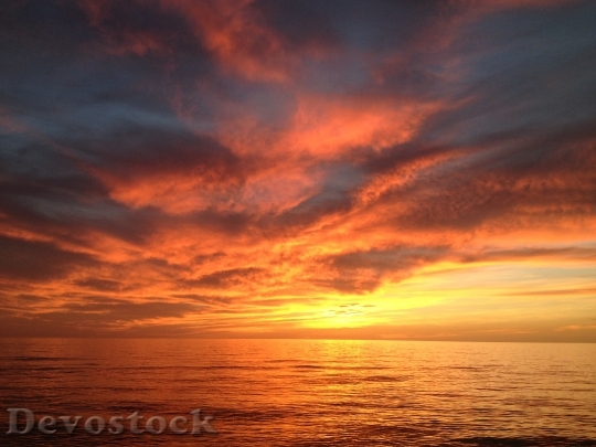 Devostock Sunset Red Sky Ocean