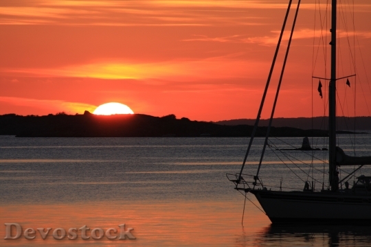 Devostock Sunset Sailing Vessel Sea