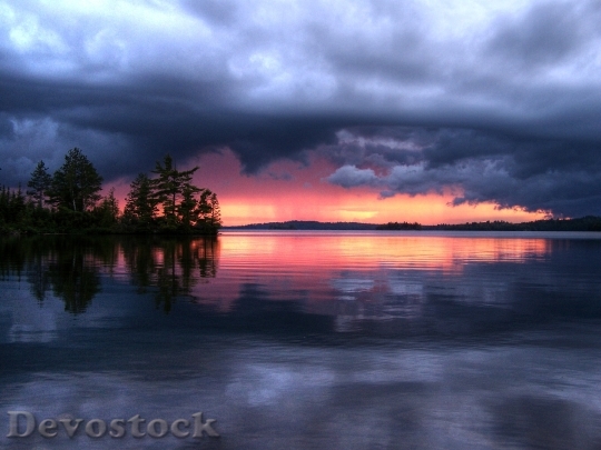 Devostock Sunset Storm Clouds Reflection