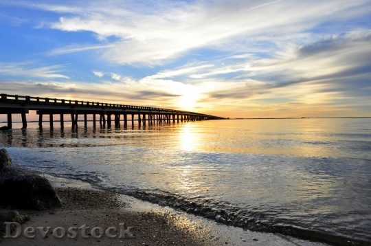 Devostock Sunset Water Bridge Beach