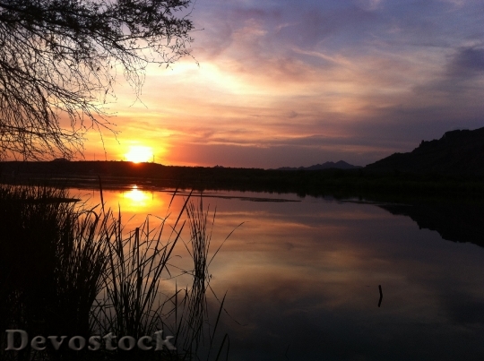 Devostock Sunset Water Lake Silhouettes