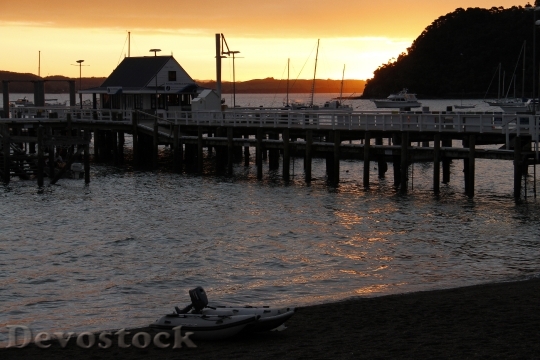 Devostock Sunset Water Wharf Bay