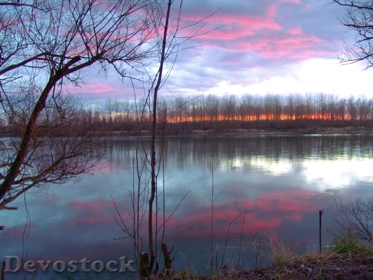 Devostock Sunset Winter River Nature