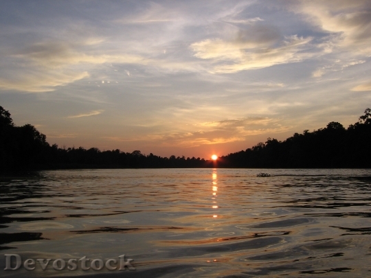Devostock Sunsets Rivers Water Orange