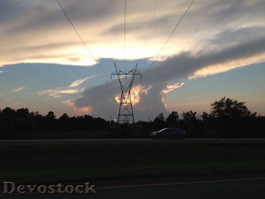 Devostock Thunderstorm Sunset Power Lines