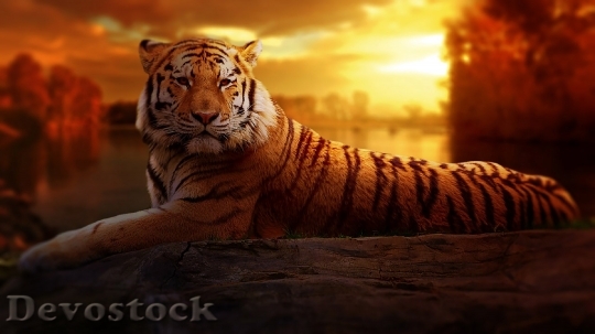 Devostock Tiger Nature Sunset