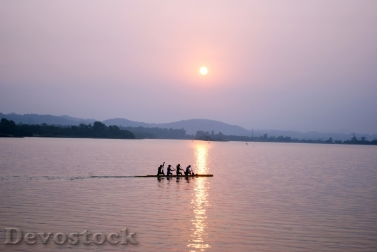 Devostock Water Sunrise Boat People