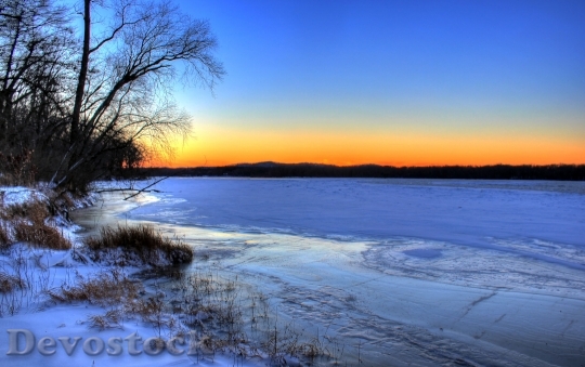 Devostock Winter Landscape Scenic Sunset