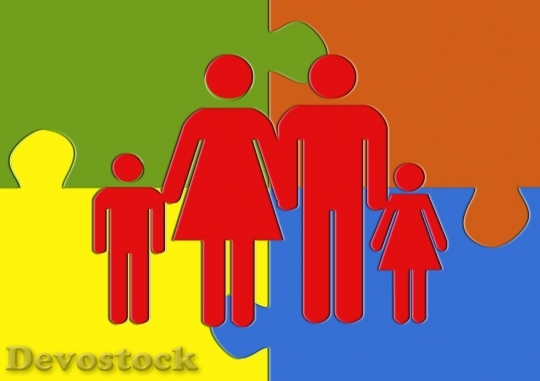 Devostock Family puzzle cartoon colorful