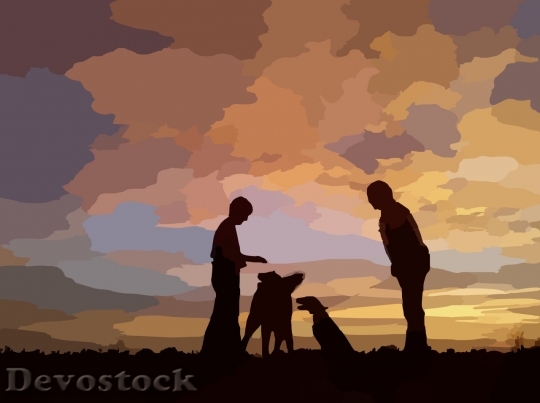 Devostock Family shadow at the sunset