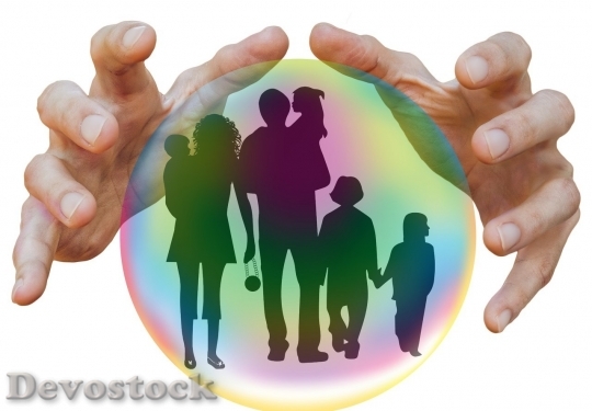 Devostock Family with hands in the crystal globe