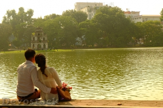 Devostock Happy couples at the river
