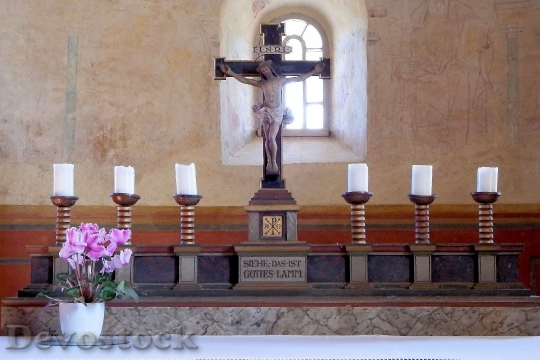 Devostock Altar Cross Candles Religion