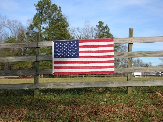 Devostock American Flag Fence Outside