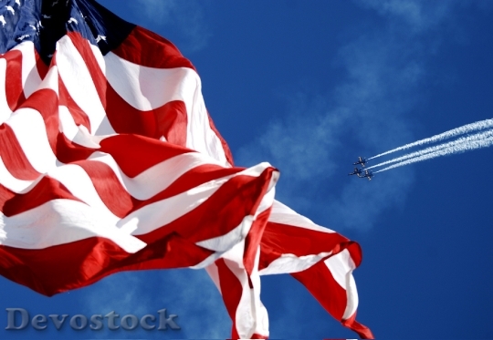 Devostock American Flag Flying 1416349