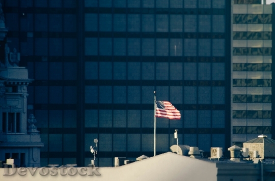 Devostock American Flag On Roof